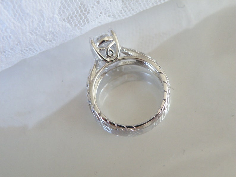 Estate Sterling Silver 925 Victorian Style CZ Diamonique DQ Simulated Diamond Engagement Promise Solitaire Ring Size 5
