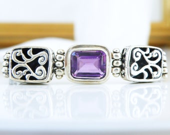 Sterling Silver 925 African Amethyst Byzantine Chunky Bracelet