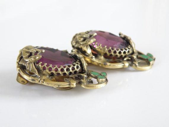 Vintage Czech Glass & Enamel Amethyst Snake Earri… - image 6