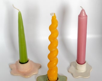 Handmade Ceramic Flower Candle Holders | Cottagecore Taper Candlestick Holders | Artisan Pottery Home Decor | Whimsical Gift