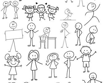 Stick Family Clipart: SVG PNG JPEG Files (Digital Download)