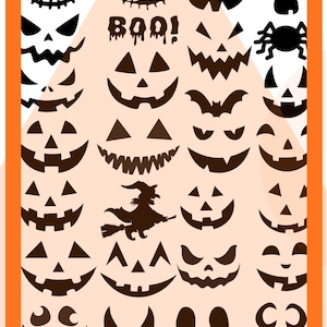 Pumpkin Carving Stencils: 28 Jack-o-lantern Designs (SVG, PNG, JPG) (Digital Download)