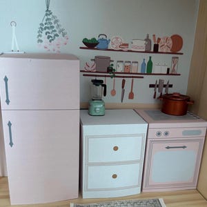 Muebles de papel para casa de muñecas creativa / Plantilla de cocina en PDF / Proyecto divertido de manualidades con papel / Mini electrodoméstico con refrigerador y estufa