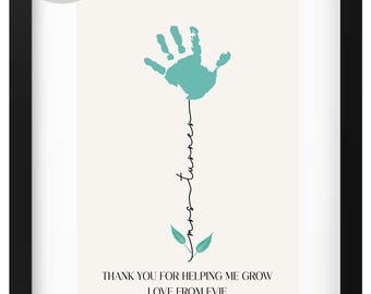 Personalised Thank You Teacher Print -  Personalised Teacher Gift - DIY Teacher Gift - Handprint - Thank You for Helping Me Grow