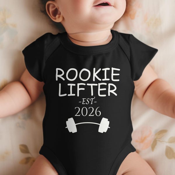Rookie Lifter Baby Onesie, Funny Gym Baby Bodysuit, Baby Shower Gift, Fitness Baby Gift, Est 2026