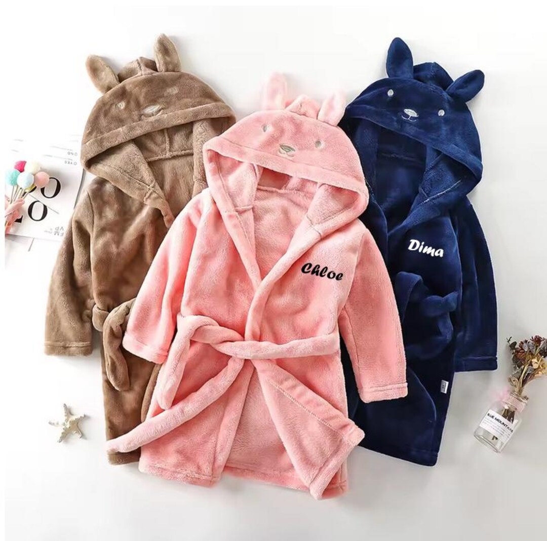 Custom Kids Animal Hooded Bathrobes - Personalized Cozy Robes in Pink ...