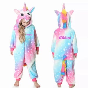 Custom Name Unicorn Cosmic Kids Jumpsuit - Personalized Fleece Onesie for Children, Colorful Pajamas, Sleepwear