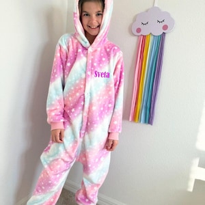 Custom Name Unicorn Cosmic Kids Jumpsuit - Personalized Fleece Onesie for Children