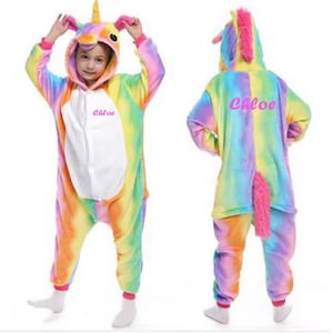 Custom Name Unicorn Cosmic Kids Jumpsuit - Personalized Fleece Onesie for Children, Colorful Pajamas, Sleepwear
