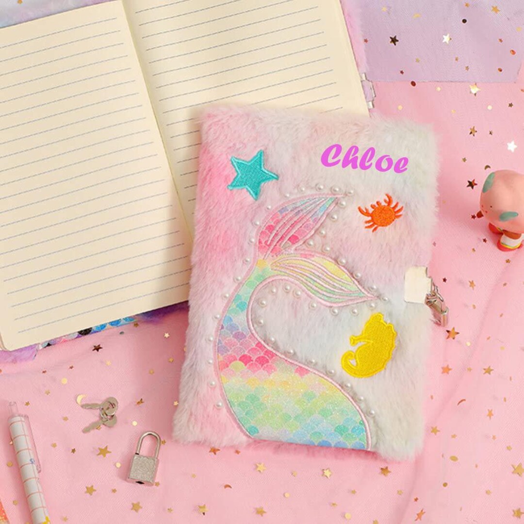 Custom Kids' Mermaid Notebook - Personalized Fluffy Rainbow Journal ...