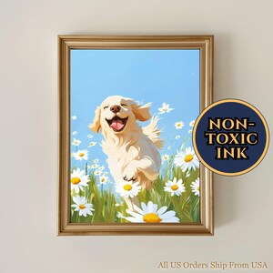 Quadro con Golden Retriever sorridente e lingua di fuori - Regalo per la festa della mamma, ricordo personalizzato con il nome del cane.