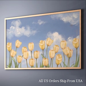 Light Yellow Blue White Spring Wall Art Custom Quote Floral Yellow Tulip Flowers Abstract Newborn Baby Girl Nursery Decor Personalize Name