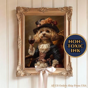 Divertido Cavapoo Rojo bebiendo vino, arte mural, pintura de caniche rojo, recuerdo de Cavapoo Rojo, regalo para mamá Cavapoo, regalo para papá Cavapoo.