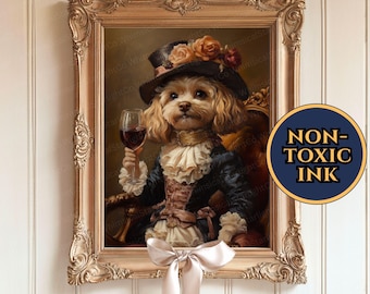 Funny Red Cavapoo Drinking Wine Wall Art Red Poodle Painting Red Cavapoo Memorial Red Cavapoo Gift For Cavapoo Mom Gift For Cavapoo Dad Gift