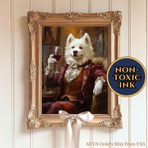 Funny Samoyed Wall Art Samoyed Drinking Wine Dog Home Bar Decor Samoyed Dad Gift For Samoyed Mom Gift Personalized Name Samoyed Memorial Art
