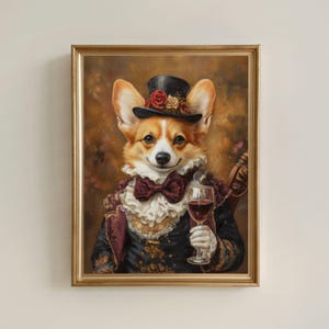 Funny Corgi Wall Art Print - Regal Corgi Drinking Wine Painting, Royal Corgi Home Bar Artwork Decor, Cardigan Pembroke Welsh Corgi Dad Gift