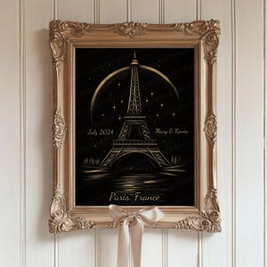 Arte de parede personalizada para lembrança de viagem a Paris, pôster de viagem personalizado para a França, cartão postal personalizado da Torre Eiffel, presente de lembrança para casais e famílias