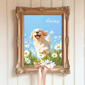 Glücklicher Golden Retriever mit herausgestreckter Zunge Gemälde - Muttertag Golden Retriever Mom Geschenk, Benutzerdefinierte Haustier Hund Name Gedenkandenken