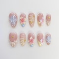 Starfish Bloom Elegance Press On Nails Short Almond Nails/Flower Nails/Yellow Nails/Spring Summer Nails/Shell Nails/Birthday Nails