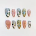 Summer Princess nails/press on nails long almond nails/Oil painting rose Nails/3D Blue Gel Nails/Garden Nails/Gold chrome nails/Custom Nails