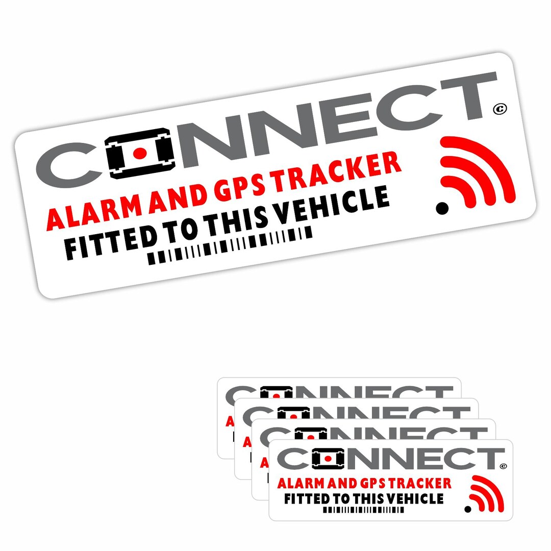 4 X Stickers Connect GPS Tracker Alarm Warning Vehicle Protection ...