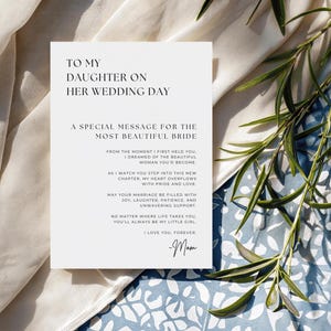 Para mi hija en su boda, carta para mi hija, plantilla de tarjeta de boda personalizada para la novia, regalo de boda para la novia