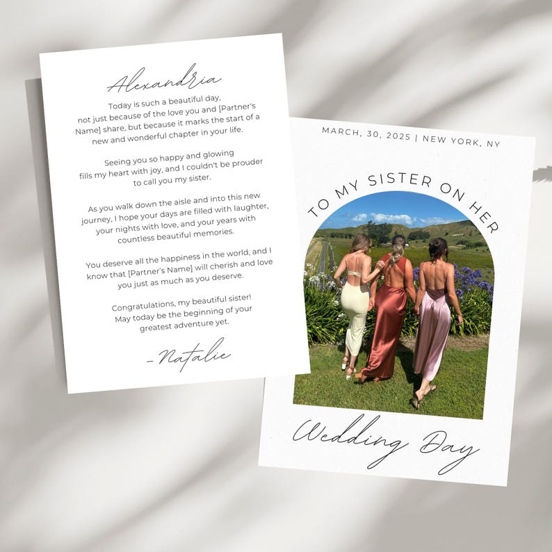 Sentimental Customizations Sister Wedding Day Letter Template, Personalized Card (printable 5x7 ...