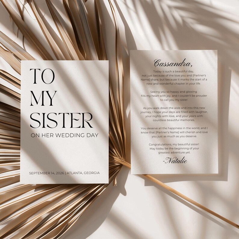 Sentimental Customizations Sister Wedding Day Card, Personalized Letter Template (5x7 Printable ...