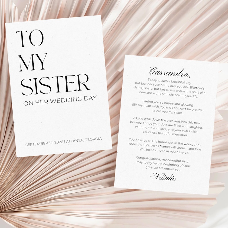 Sentimental Customizations Sister Wedding Day Card, Personalized Letter Template (5x7 Printable ...
