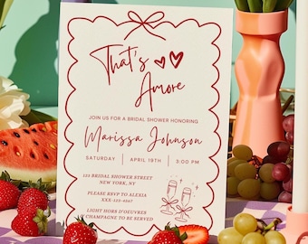 That's Amore Invitation, Italian Theme Bridal Shower Invitation, Italian Bridal Shower & Engagement Invitation, Hand Drawn Editable Template