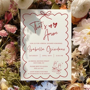 C'est l'invitation Amore, faire-part de shower de mariage sur le thème italien, shower de mariage italien et faire-part de fiançailles, modèle modifiable dessiné à la main