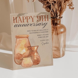 Noveno aniversario, tarjeta de aniversario, regalos de cerámica para aniversario, regalos para esposa y esposo, regalo del noveno aniversario, tarjeta de aniversario imprimible