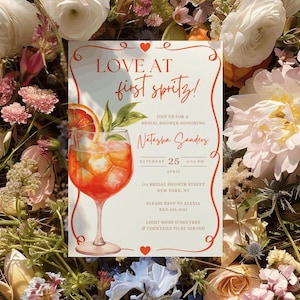 Invito per la festa nuziale Aperol Spritz, Amore al primo Spritz, Invito per la festa nuziale a tema italiano, Modello stampabile per la festa nuziale 5x7