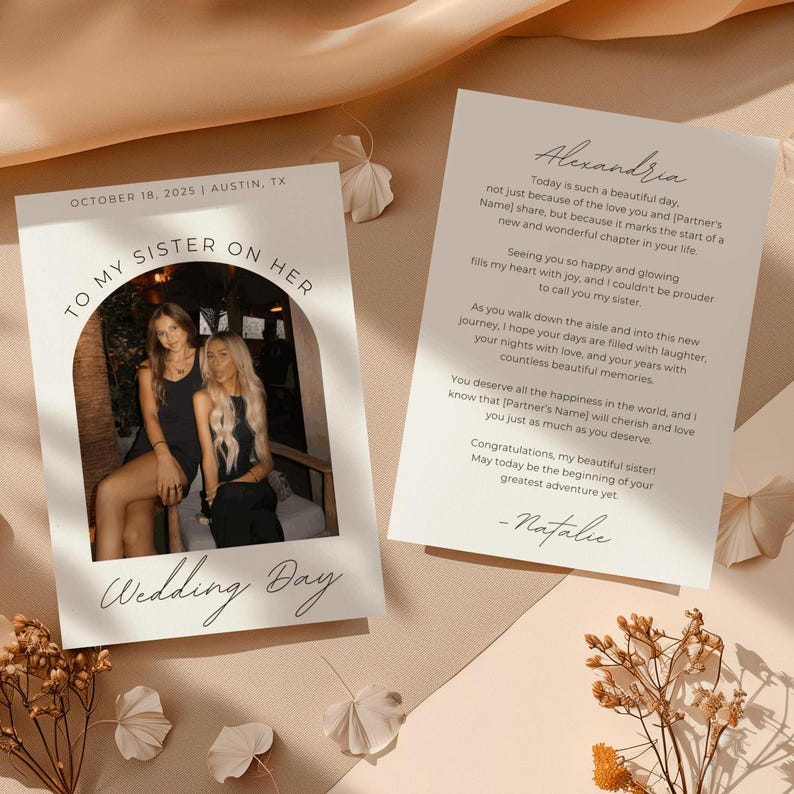Sentimental Customizations Sister Wedding Day Letter Template, Personalized Card (printable 5x7 ...
