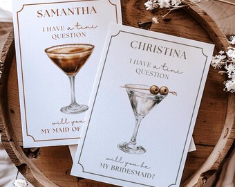 Cartão de convite para dama de honra com tema Martini, modelo editável (download digital)