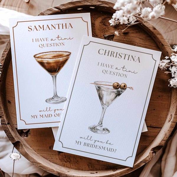 Tarjeta de propuesta de matrimonio con martini, plantilla editable (descarga digital)