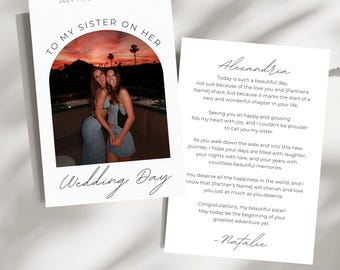 Letter To My Sister On Her Wedding Day, To My Sister Card, Sister Wedding Day Letter Template, Personalized Wedding Card, Printable Card 5x7
