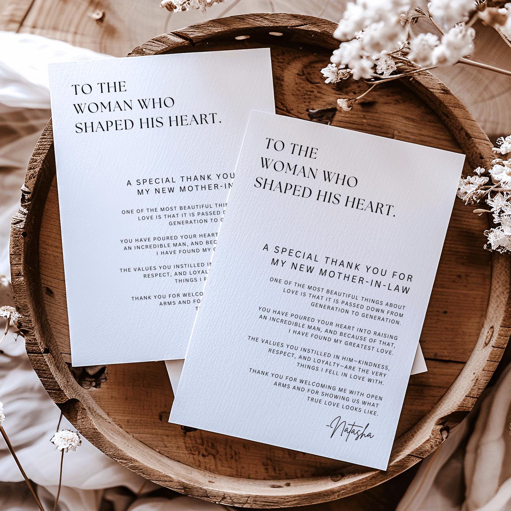 Mother In Law Wedding Gift, Mother of the Groom Gift, Gift From Bride, Gift From Daughter In Law, Mother In Law Card, Editable Template