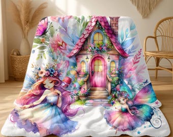 Whimsical Fairy Blanket - Cozy Throw, Velveteen Plush Blanket, Fairytale Bedding