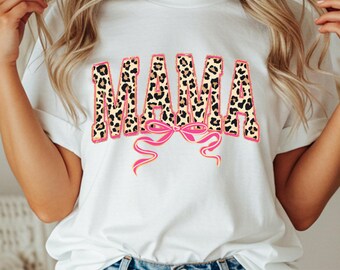 Comfort Colors® Mama Leopard Coquette T-Shirt | Cheetah Bow Shirt | New Mom Tee | Mother's Day Gift | Vintage Animal Print Tee