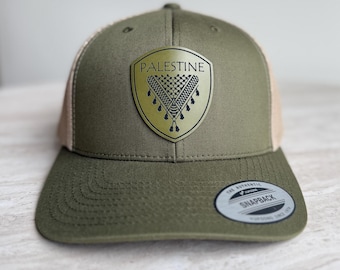 Trucker Palestine Hat with Leatherette Patch - Keffiyeh Unisex Six Panel Cap In Different Color