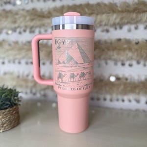 40oz Engraved Tumbler With Handle - Laser Pyramids Of Giza Metal Egypt Double Wall Tumbler