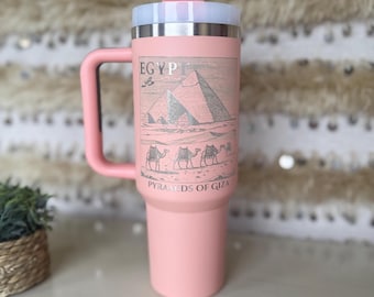 40oz Engraved Tumbler With Handle - Laser Pyramids Of Giza Metal Egypt Double Wall Tumbler