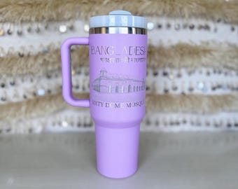 40oz Engraved Tumbler with Handle - Bangladesh Sixty Dome Mosque Double Wall Tumbler