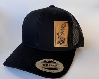 Palestine Map Trucker Hat: Roses Leatherette Patch, Unisex Cap