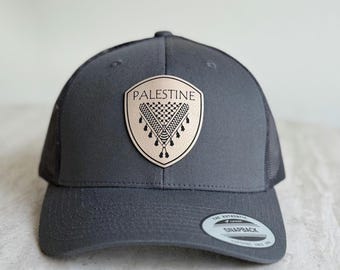 Trucker Palestine Hat with Leatherette Patch - Unisex Keffiyeh Six Panel Cap In Different Color
