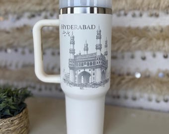 40oz Engraved Tumbler With Handle - India Hyderabad Metal Laser Double Wall Straw Tumbler