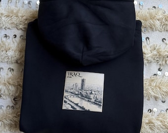 Iraq Pullover Hoodie with Leatherette Patch - Unisex Arabic Map Country Hoodie