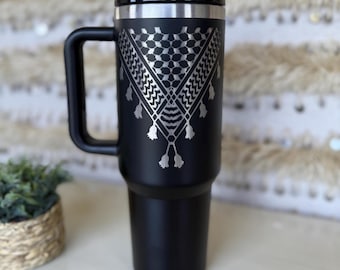 Palestine Keffiyeh Engraved Tumbler: 40oz Insulated Travel Mug