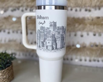 Engraved Yemen Tumbler: Shibam City Design, 40oz Travel Cup